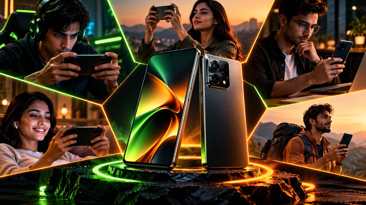 Concept illustration of people using a flagship phone for gaming, photos, work and travel