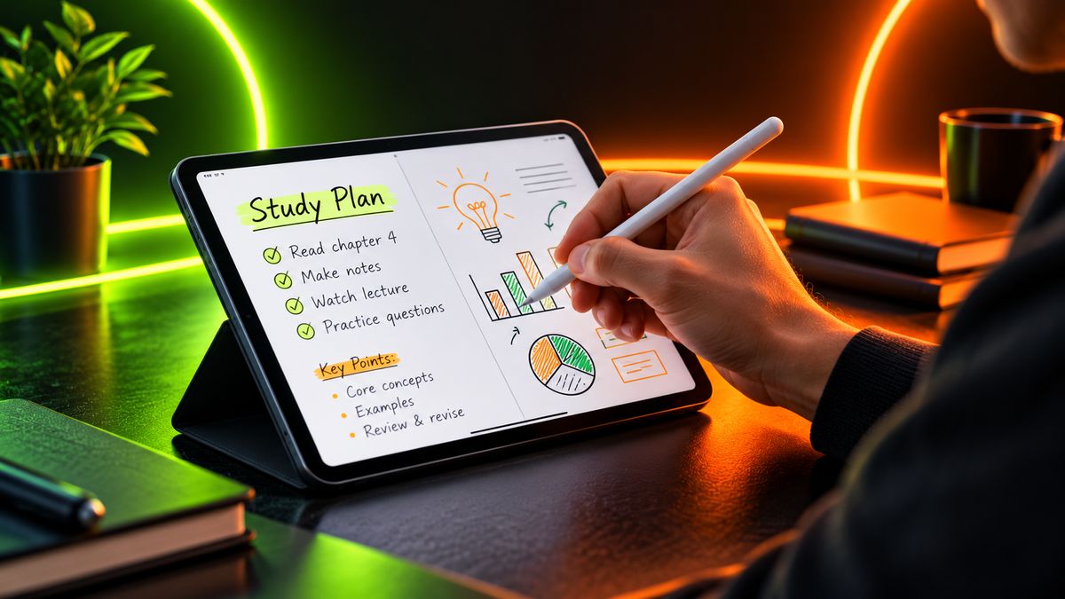 Handwritten study notes on a tablet with a stylus