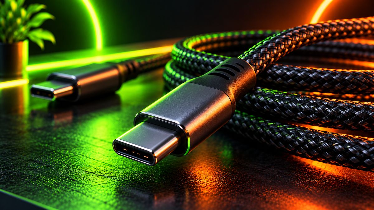 Close-up of a braided USB-C cable plug